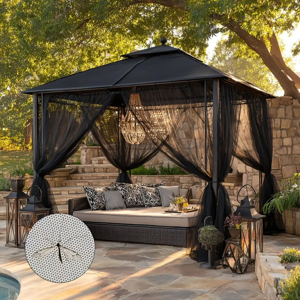 Sheer Outdoor Mosquito Curtain, Classic Style Half Transparent Curtains, Knitted Polyester Mesh, Adjustable Rod Pocket Design, Mesh Netting Sides, Mosquito Nettings, Mosquito Proof Net
