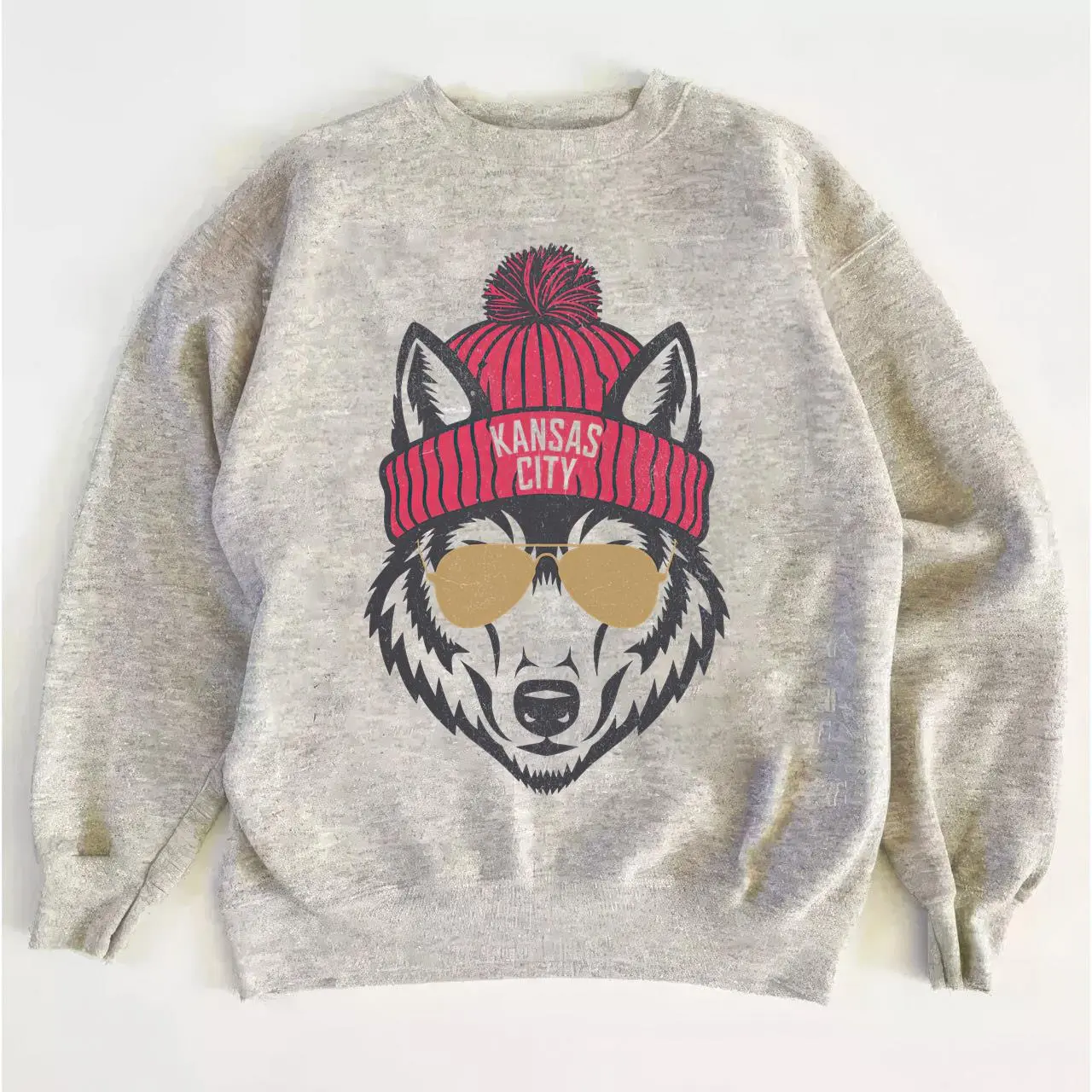 Chiefs Wolf Mascot Football Crewneck Sweatshirt, Trendy Game Day Fan Pullover