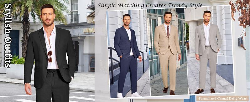 COOFANDY Men's Tracksuit 2 Piece set men Linen Suits Set Regular Fit Casual Lightweight Blazer Jacket and Pants Gift Ideas