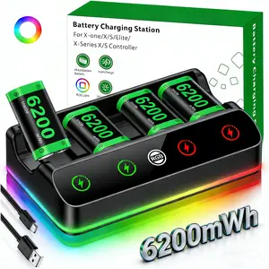 4X 6200mWh Battery Pack Compatible with Xbox One/Series S/X Controller with Charging Station,Rechargeable Battery Pack Charger Accessories for Xbox One/S/X/Elite Controller with Lights