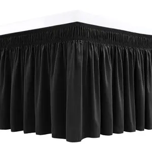 Wrap Around Bed Skirts for King & Cal King Beds 21" Drop, Black Elastic Dust Ruffles Wrinkle Resistant Luxurious Machine Washable
