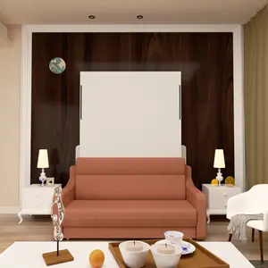 queen sized bunk beds No Need Fix to The Wall Morden Deisgn  Vertical Murphy Bed with Sofa for Bedroom or Guestroom White Wall Bed Space Saving Hidden Bed with New Style Gas Struts