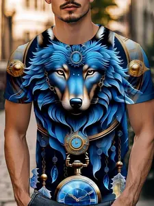 Wolf Totem Short Sleeve, Mystical Fantasy Atmosphere, Comfortable Versatile Theme Photo, Weekend Casual, Holiday Gift