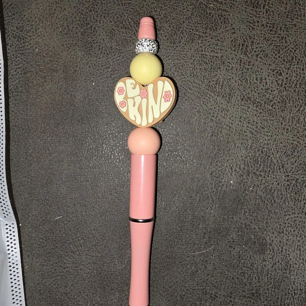 Be Kind Pen with Refill - Pink Heart Design & Beaded Top - Perfect for Notes & Messages