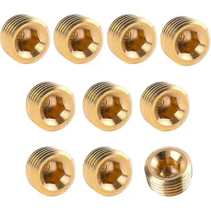 Brass 3/8" NPT Male Pipe Plug Fitting Set - 10 count Hex Counter Sunk Plugs for Pipe End Closure