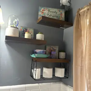 Bathroom Shelves Over Toilet Set of 3, Floating Shelves for Wall Toilet Paper Storage, 1.5" Thick Hanging Shelf, Farmhouse Wall Decor for Bathroom Living Room, Kitchen, Rustic Brown