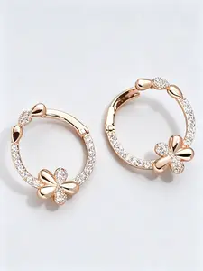 Exquisite Flower Design Hoop Earrings - Synthetic Zirconia Dainty Fashion Jewelry, Charming Earrings for Women & Girls Holiday Party Engagement, Perfect for Daily Wear Jewlry Accessories Anniversary Gift Jewelry Gifts