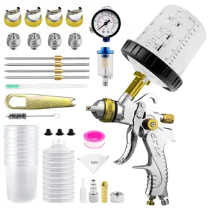 HVLP Spray Gun Kits, 1.4/1.7/2.0/2.5mm Nozzles with650ml Mixing Cup & 10x Disposable Cups, Air Regulator,Paint Gun Automotive Gravity Feed Kit Cars Paint Gun,Furniture, Fence, DIY budget lvl ppaint mode adjustable high capacity container Sprayer