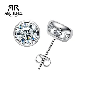 AnuJewel 0.5-2CT 5-8mm Moissanite Stud Earrings White Plated Stud Earrings 925 Sterling Silver Earrings Women's Earrings Fine Jewelry for Anniversary Brithday Daily Travel Proposal with GRA Certificate