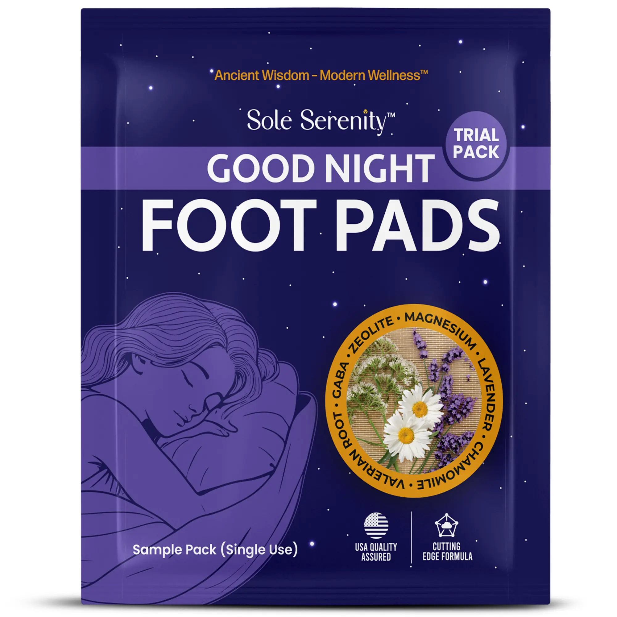 Sole Serenity Good Night Foot Pads (1 Night Rest Trial Size) with Zeolite Ashwagandha & Lavender for Relaxation & Sleep