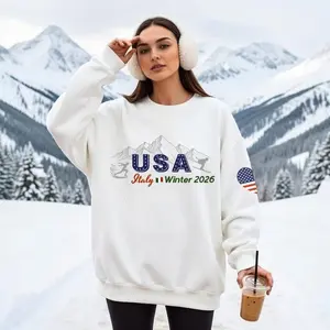 USA Italy Winter Alps Sweatshirt, 2026 Ski Graphic Crewneck, Unisex Patriotic Souvenir Gift American Patriot