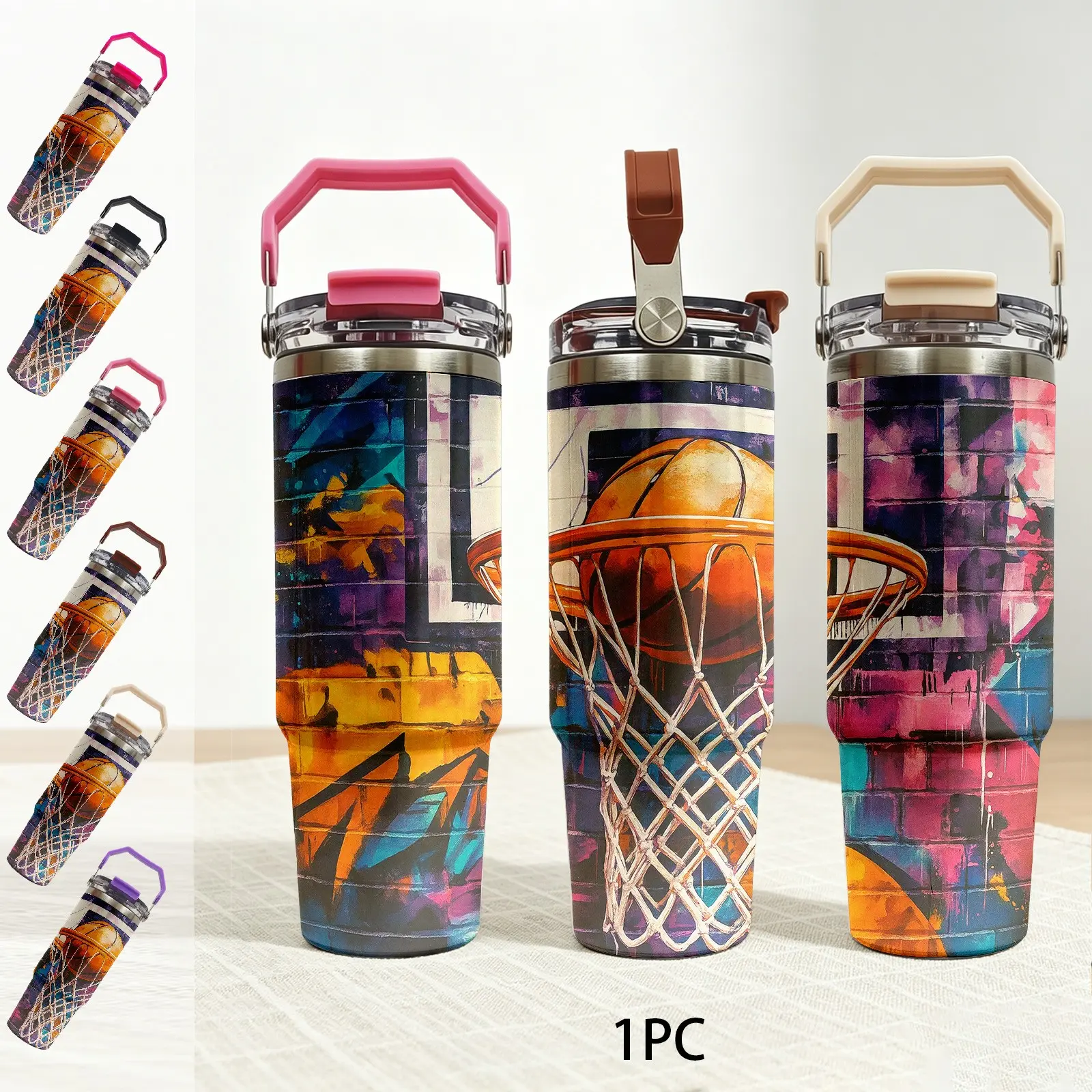Basketball Theme Insulated Cup, 30oz Outdoor Water Bottle, Insulated Water Bottles, 304 Stainless Steel Travel Mug, Travel Mugs Insulated for Hot and Cold, Stainless Tumbler, Vacuum Insulated Drinkware, Reusable for Hot and Cold Drinks, Perfect for Gifts