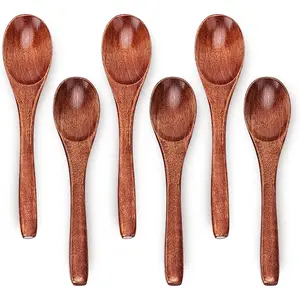 6in Wooden Spoons, 6 count Soup Spoons Set, Small Wooden Utensils for Coffee, , Jam, Sugar, Ice Cream and Bath Salts (6pcs 6in)