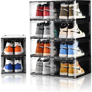 10 Pack Shoe Boxes Stackable,Upgraded Sturdy Storage Boxes with Clear  Door,Multifunctional Sneaker Organizer Fit up to  Size 12 (13.8"x 9.84"x 7.1")