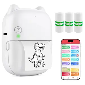 Portable Mini Printer, Inkless Thermal Label Printer with 3 Rolls, Ideal for Scrapbooks, Photos, Notes, DIY Journals, Coloring Pages, Gifts