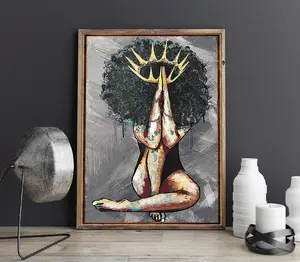 Black Queen Melanin Poster, Black Woman Art, African American Wall Decor Modern Abstract Art Wooden Wall Art