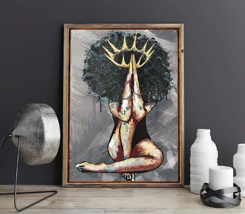 Black Queen Melanin Poster, Black Woman Art, African American Wall Decor Modern Abstract Art Wooden Wall Art