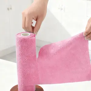 Roll-Style Tear-Off Dishcloths — High-Capacity Pink Towel Roll | Reusable & Washable Kitchen Towels | Ultra-Absorbent, Extra-Thick Microfiber Cleaning Cloths — Suitable for Home & Commercial Use