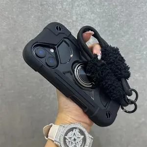 3 in 1 Ring Holder Heavy Duty Case for iPhone 16 15 14 13 12 11 Pro Max Plus X Xs Xr Anti-knock Shockproof Lanyard Chain Cover Smartphone Screen Protector Cellphone Protection Protective Casing