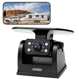 【HAOKEO H10】 WiFi Magnetic Solar Backup Camera 10,000mAh Rechargeable Battery Wireless for Truck RV Trailer Car Easy Hitching Gooseneck Horse Boat Travel Trailer Fifth Wheels RV Camper Reverse for iPhone iPad Android Metal Digital Mount Safety