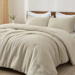 Ultra Soft Waffle Weave King Size Comforter Set, 3 Pieces Lightweight Breathable Comfy Bedding Set, Textured 1 Comforter with 2 Pillow Shams, Linen