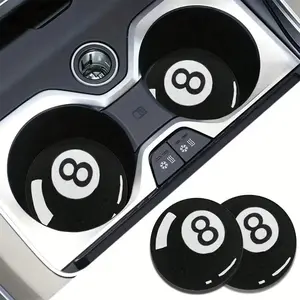 2pcs Billiard Ball No. 8 Car Coasters, Polyester Fiber, Anti-Slip, Heat Insulation, Universal Cup Holder Coasters, Car Accessori
