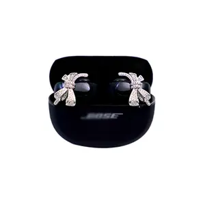 Ear clips jewelry bow design for Bose(No Earbuds)，Decoration earring headphones for women，Cuff earrings for bluetooth earbuds [Majus Bow Design]