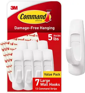 Command Large Utility Hooks, Damage Free Hanging Wall Hooks with Adhesive Strip 3M