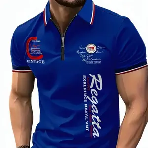 Men's full body digital printed summer short sleeved zipper polo shirt