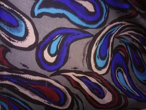 Large Paisley 100% Silk Jersey Fabric by the Yard - Bold Print in Gray, Maroon, Turquoise, and Blue