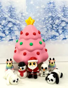 8pcs 3D Printed Articulated Mini Fidget Toys in Christmas Tree Container, Mini Santa Claus Snowman Reindeers,Polar Bear Panda Bear, Executive Desk Toy, Fidget ADHD Toy - PCTSET