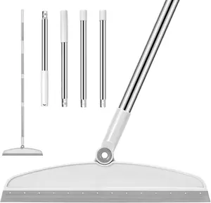 Multifunction Magic Broom, 54 Inch Adjustable Long Handle Silicone Floor Squeegee, Sweep and Scrape 2 in 1 Household Cleaning Broom for Floor, Bathrooms, Kitchens, Showers, Pet Hair, Glass,White