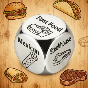 2 PCS Food Decision Metal Dice – 6 Options Cuisine Dice for Choosing Restaurant, Fun Party Game Gift, Solve “What To Eat” Problem for Friends Family