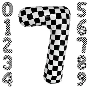 40 Inch Checkered 7 Balloon Large Black And White Number Balloon For Race Car 7Th Birthday Party Supplies Number 7 Checkered Balloon