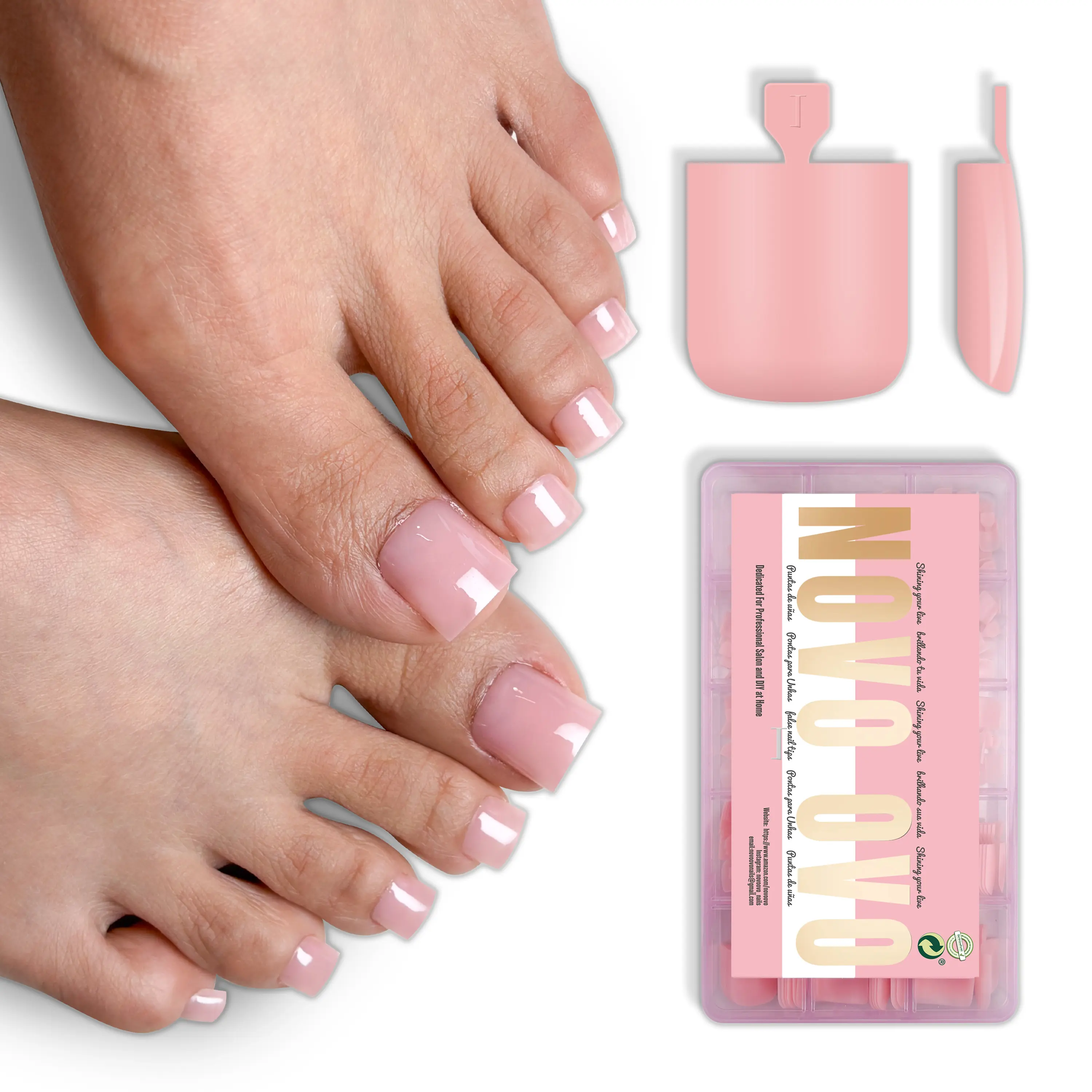 Sharp Square Pure Color Toe Nail Tips Baby Pink