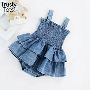 Trusty Tots Baby Girl Romper Sleeveless Suspender Pleated Design Ruffle Hem Bottom Snap Button Cute Jumpsuit Ruched Sleeveless Sling Summer Clothes