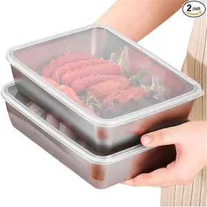 Stainless Steel 2PCS Meal Prep Containers with Lids - Airtight, BPA Free, Dishwasher Safe, Versatile for Meats, Seafood, Vegetables & More