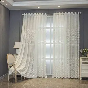 Hollow-Out Easy-Install Home Decoration Curtain, 1 Pc Modern Simple Luxury-Style Light-Transmitting Grommet Curtain for Balcony, Bedroom, Living Room and Office, Window Curtain