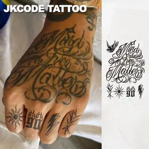 Men's Waterproof Hand Tattoo Street Graffiti Mind over Matter Letter Design Temporary Tattoos, Long-Lasting 15 Days, Casual Cool Style for Hands Neck Head, Temporary Fake Tattoo