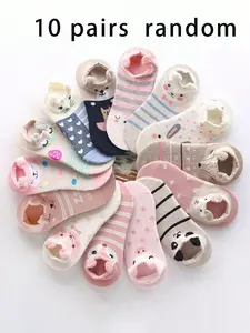 10 Pairs Women's Socks, Summer Lightweight Ankle Socks, Korean Cute Animal Print, Low Top Invisible Socks, Cartoon Student Sports Socks