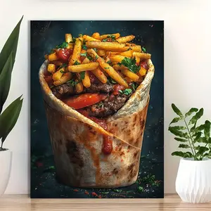 1pc Framed 12x16 Inch Gyros Print Kitchen Art Poster - Vibrant Greek Cuisine Wall Decor with Realistic Food Artwork, Ready-to-Hang for Home, Restaurants & Cafes, Kitchen Wall Art, Cafe Decoration, Appetizing Visual, 2D Flat, Perfect for Room Decor	
