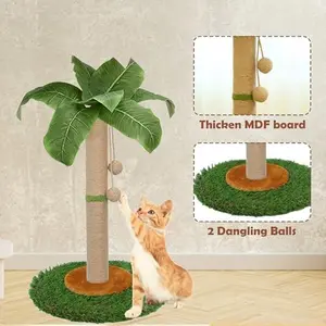 Cat Scratching Post for Indoor Cats and Kitten - 23.6 Inch Tall Cat Scratching Post with Sisal Rope, Palm Tree Scratch Post with Hanging Ball