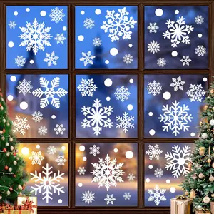 Reusable Christmas Snowflake Window Clings, 9 Sheets 80Pcs Double-Sided PVC Snowflake Stickers, Xmas Decor for Windows Glass Doors Mirrors, Winter Holiday Party Supplies festive style