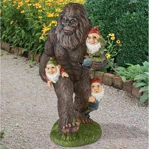Garden Goblin Bigfoot Snowman indoor and outdoor decorative statue, garden sculptures statues, 8 inches tall, hand-cast monster resin, full-color painted Christmas snowman goblin and Bigfoot, Garden Gnomes