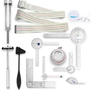Complete Goniometer Set for Occupational Therapy, Physical Therapy - Includes 6, 8, 12 Inches Goniometer Set, Gait Belt, Measuring Tapes, Reflex Hammer