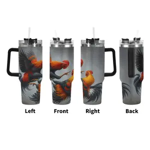 40oz Rooster Design 304 Stainless Steel Travel Mug with Lid & Handle, Portable Coffee Cup for Hunting, Outdoor, Car Use, Ideal Gift