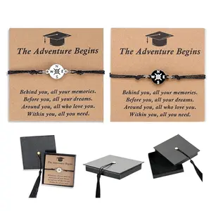 1PC/2PCS Class of 2026 Graduation Bracelet Gift for Her Him - High School College Graduation Gif High School & College Graduation Present with Cap Box & Inspirational Card - Adjustable Unisex Keepsake for Teen Girls Boys Women Men