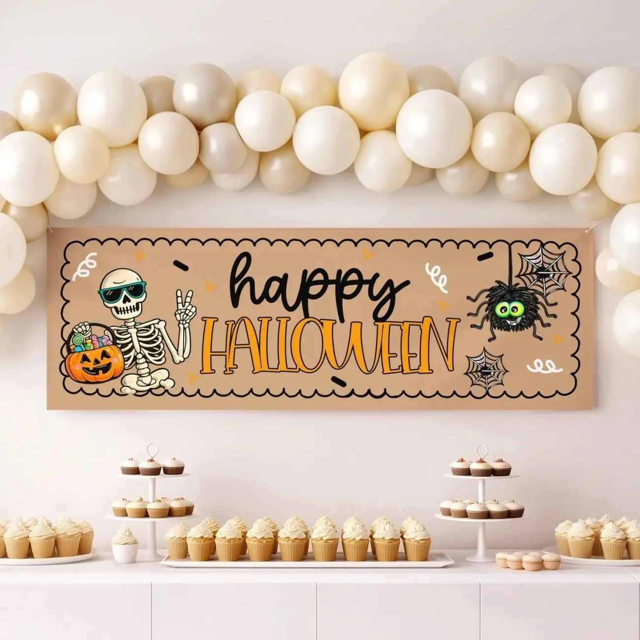 Halloween Party Banner, Editable Birthday Backdrop, Printable Canva Decorations