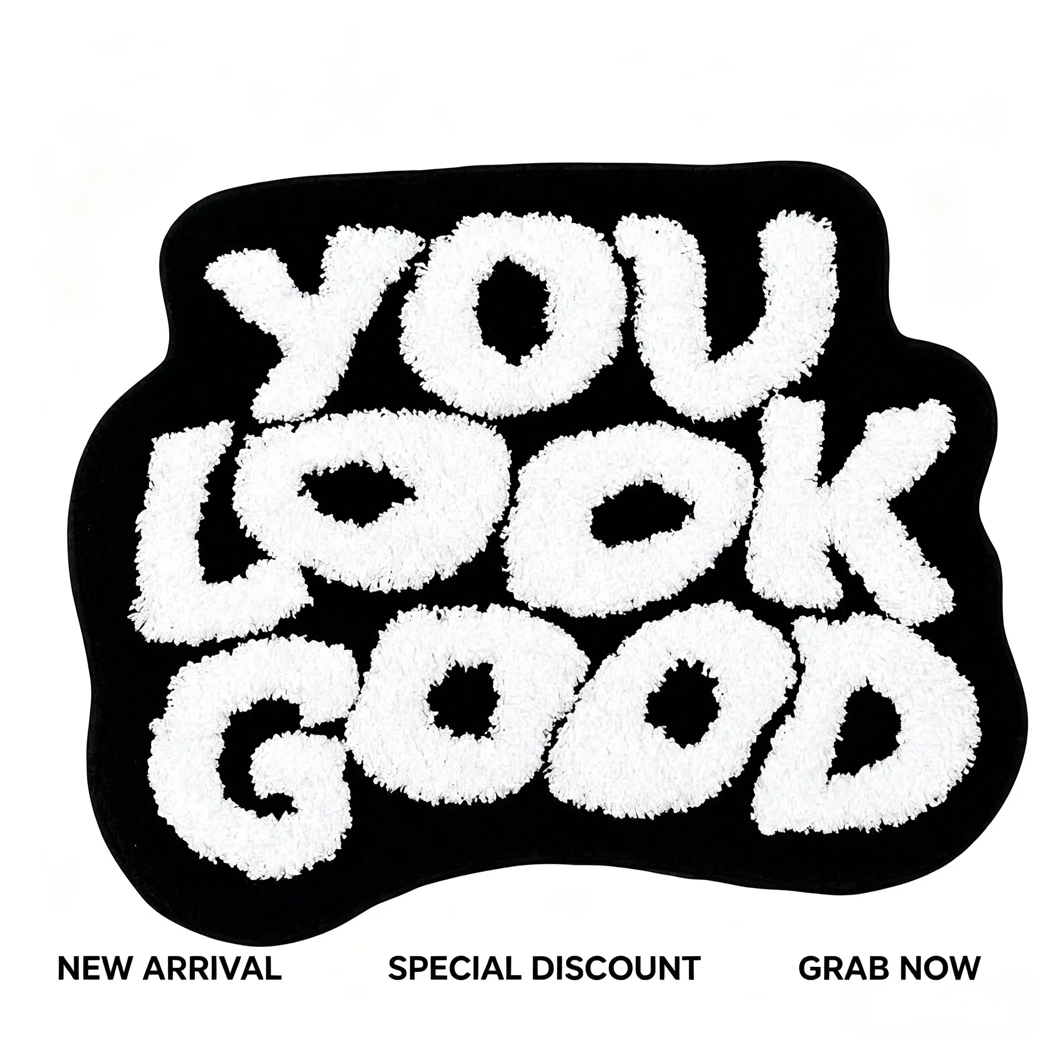 YOU LOOK GOOD Minimalist Home Rug, Water Absorption Non-Slip Letter Velvet Floor Mat, Bedside Carpet Bedroom Foot Mat, Mirror Front Decoration Floor Mat Bathroom Balcony Home Decorative Rug Living Room,black,pink