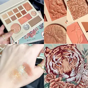 3D-Embossed Tiger Design Eyeshadow Palette 8-in-1 Makeup Set with Matte & Shimmer Shades, Blush & Highlighter - Waterproof, Long-Wearing, Includes Mirror - Ideal for Halloween, Spooky Season & Holiday Gifting - Create Edgy Emo-Inspired Looks!